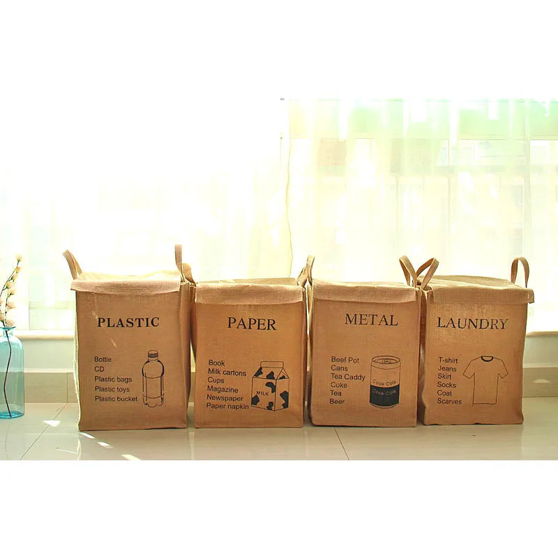 Storage Crate with Lid Folding Jute Basket Portable Bag for Home Stationery Sundries Toys Organizer Laundry Gunnysack with Cover