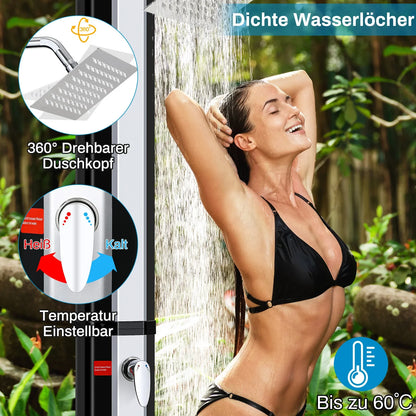 35/40L Solar Shower Column Outdoor Floor Standing Shower Faucet Top Shower System Waterfall Rain Fit For Garden Swimming Pool