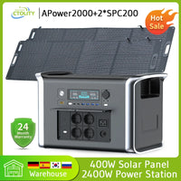 CTOLITY AP2000 Portable Solar Power Station 1000W/2000W – 640000mAh LiFePO4 Battery with 220V AC Outlets for Camping, Emergency Backup, and Off-Grid Solar Energy Solutions