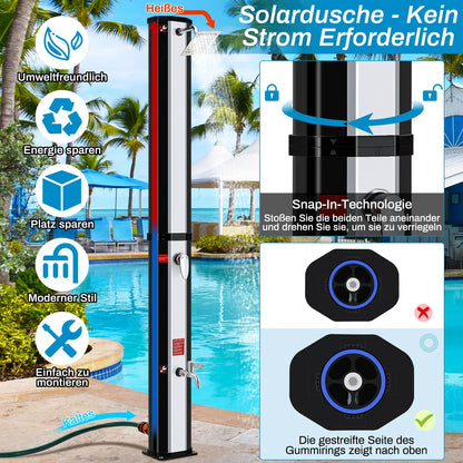 35/40L Solar Shower Column Outdoor Floor Standing Shower Faucet Top Shower System Waterfall Rain Fit For Garden Swimming Pool