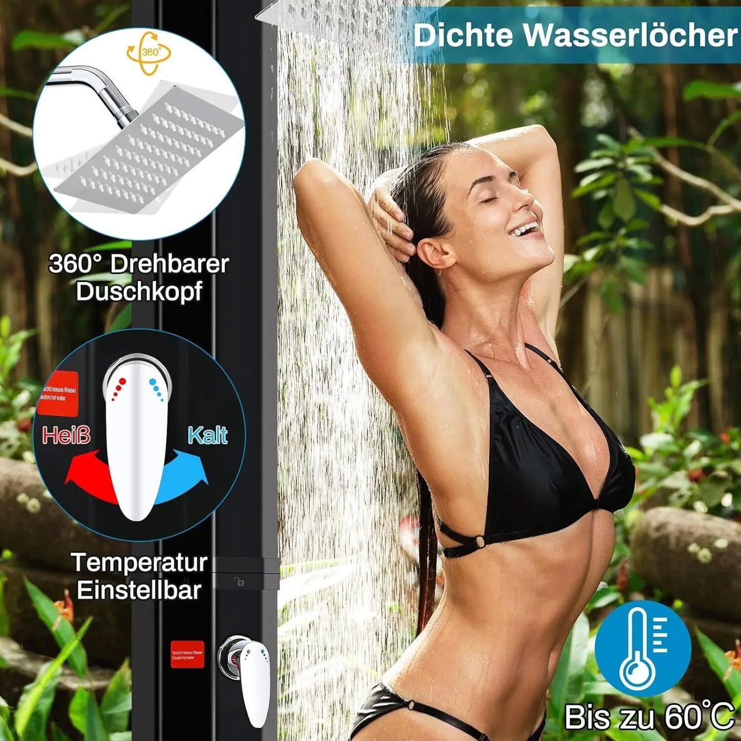 35/40L Solar Shower Column Outdoor Floor Standing Shower Faucet Top Shower System Waterfall Rain Fit For Garden Swimming Pool