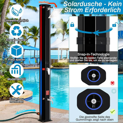 35/40L Solar Shower Column Outdoor Floor Standing Shower Faucet Top Shower System Waterfall Rain Fit For Garden Swimming Pool