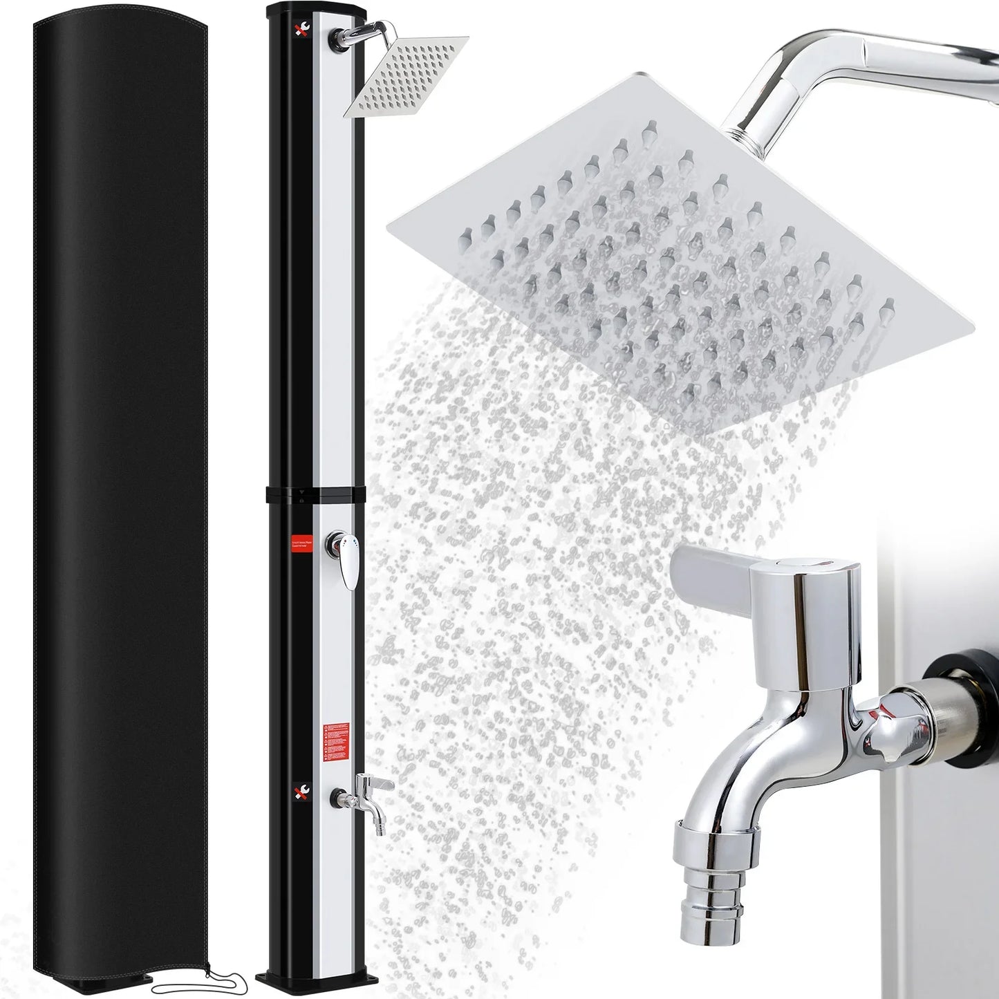35/40L Solar Shower Column Outdoor Floor Standing Shower Faucet Top Shower System Waterfall Rain Fit For Garden Swimming Pool