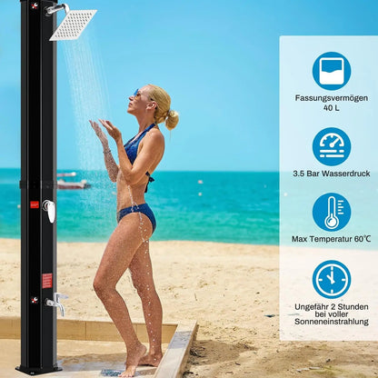35/40L Solar Shower Column Outdoor Floor Standing Shower Faucet Top Shower System Waterfall Rain Fit For Garden Swimming Pool