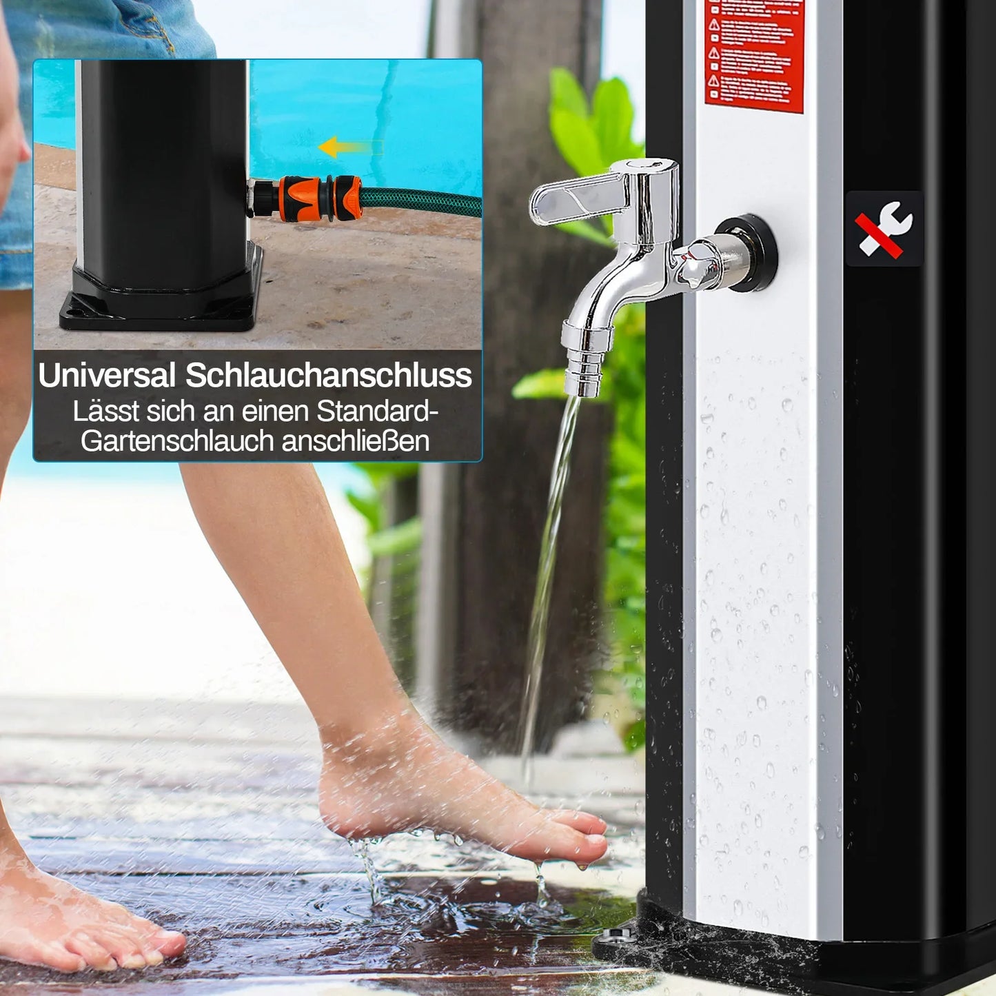 35/40L Solar Shower Column Outdoor Floor Standing Shower Faucet Top Shower System Waterfall Rain Fit For Garden Swimming Pool