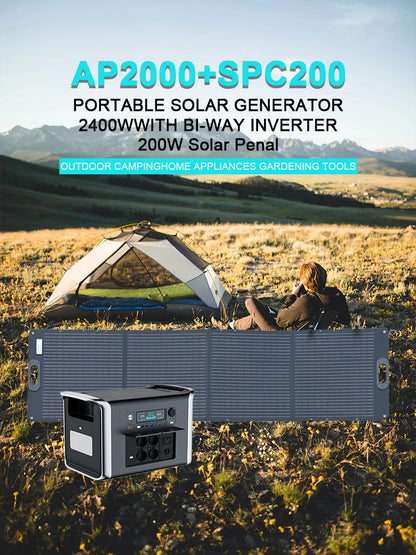 CTOLITY AP2000 Portable Solar Power Station 1000W/2000W – 640000mAh LiFePO4 Battery with 220V AC Outlets for Camping, Emergency Backup, and Off-Grid Solar Energy Solutions