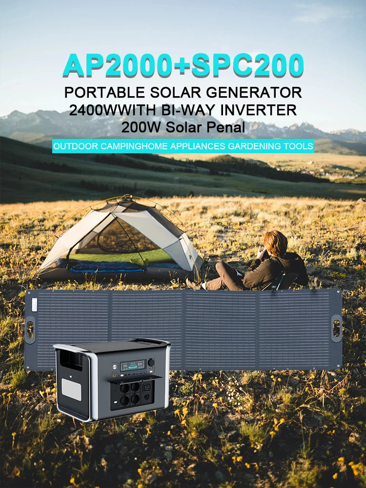 CTOLITY AP2000 Portable Solar Power Station 1000W/2000W – 640000mAh LiFePO4 Battery with 220V AC Outlets for Camping, Emergency Backup, and Off-Grid Solar Energy Solutions